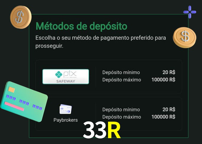 O cassino 33R oferece uma grande variedade de métodos de pagamento